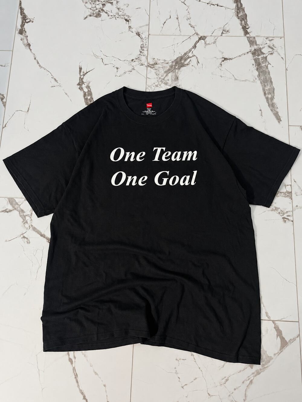 Hanes Black L Men's "One Team One Goal" Classic black short-sleeve T-shirt